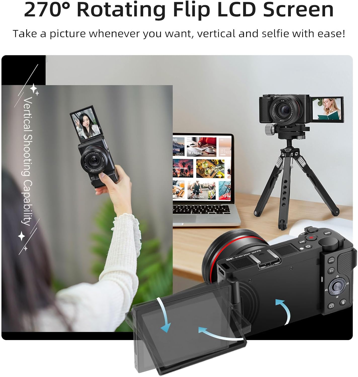Fotocamera Mirrorless ORDRO G730 – Video 5K, Zoom 12X, Schermo Vari-angolo 3.2'' Con Scheda 64GB